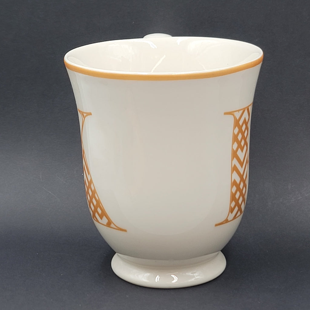 222 Fifth Fine China Coffee Mug Cup White Gold letters Monogram Letter K