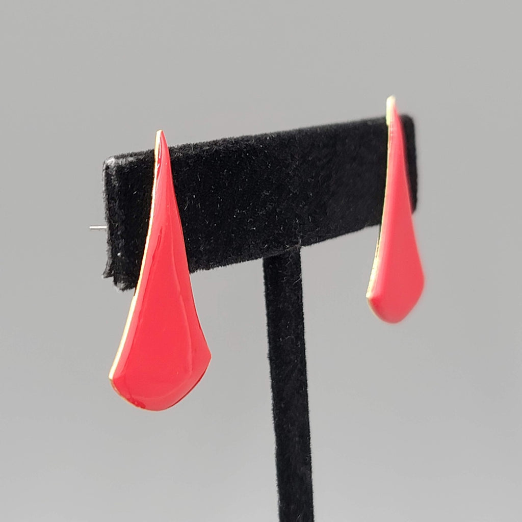 Vintage Red Enamel Pierced Earrings Statement Drop 1 1/8"
