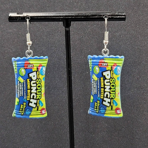 Candy Pierced Earrings Sour Punch Straws Dangle Blue 1.25"