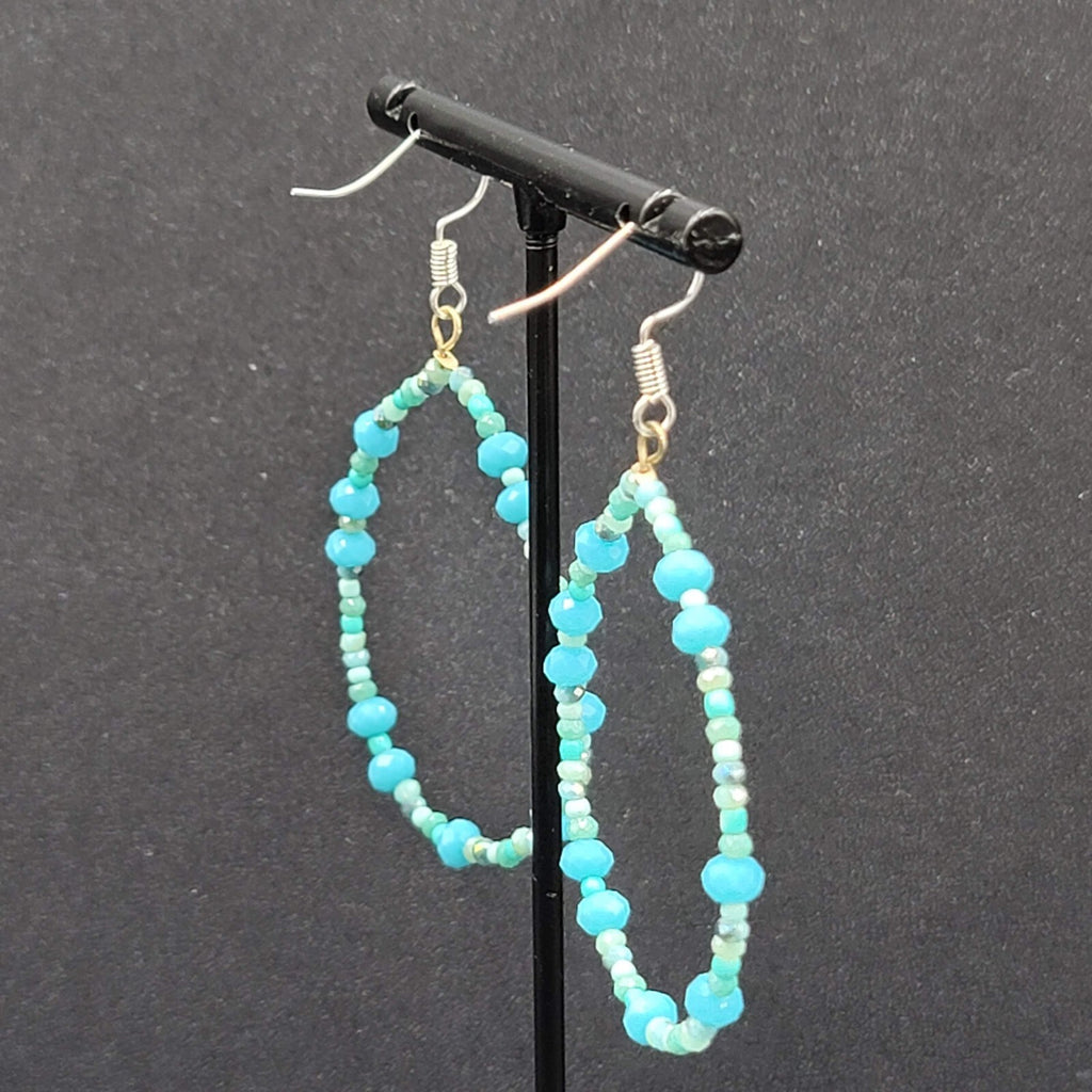 Pierced Earrings Small Crystal Beaded Dangle Teardrop Loops 2"