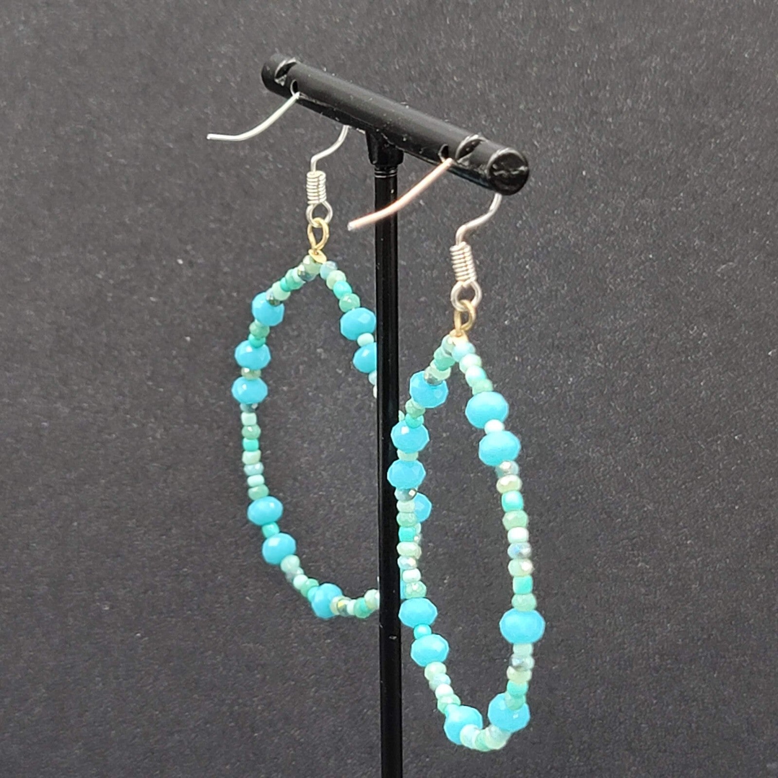 Pierced Earrings Small Crystal Beaded Dangle Teardrop Loops 2"