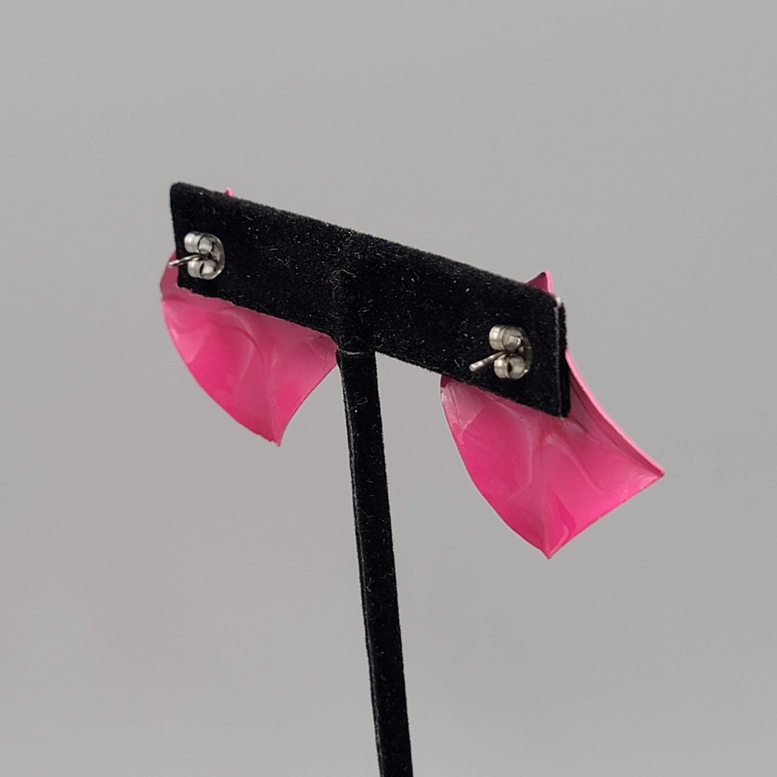 Vintage Hot Pink Enamel Square Pierced Earrings Drop 1.25 in