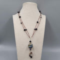 Artisan Necklace Real Pearl and Glass Beads Shell Mosaic Pendant 18"