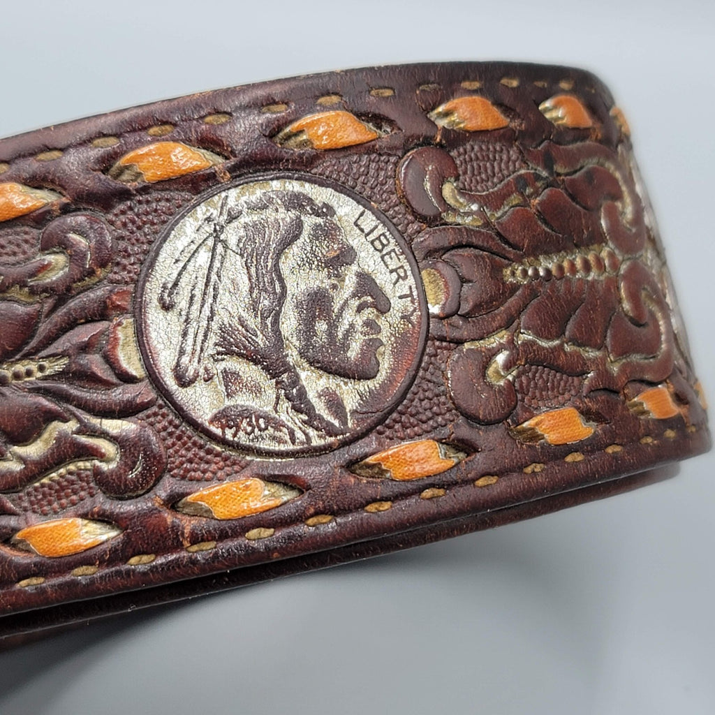 Vintage Cowtown Leather Buffalo Nickel Embossed Belt Small Pre-owned
