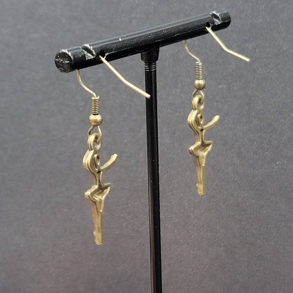 New Ballerina Pierced Earrings Bronze tone Dangle 1"