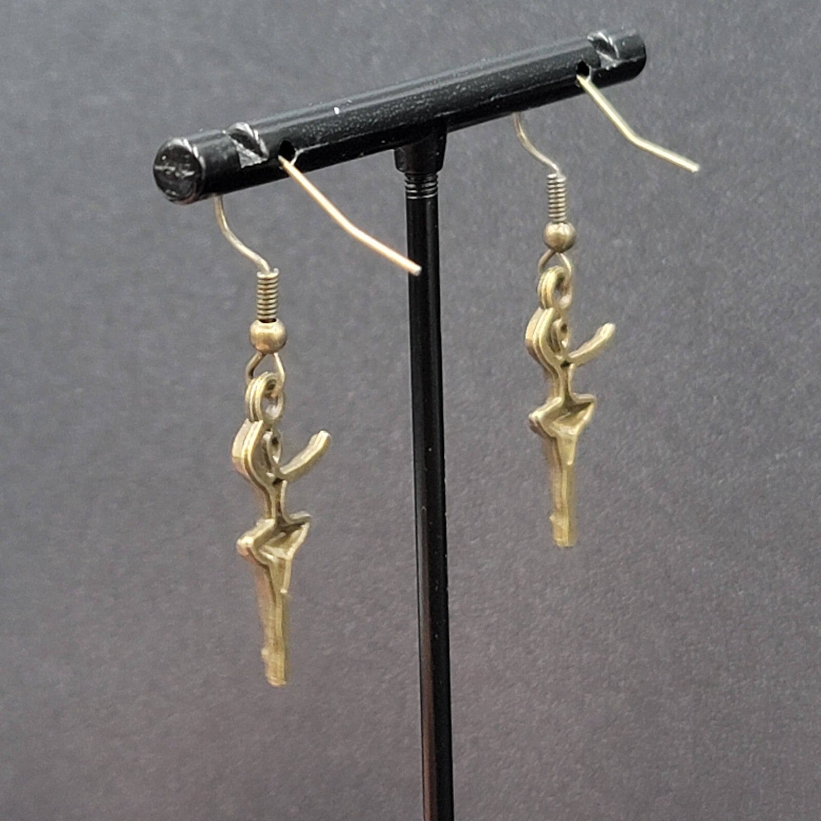New Ballerina Pierced Earrings Bronze tone Dangle 1"