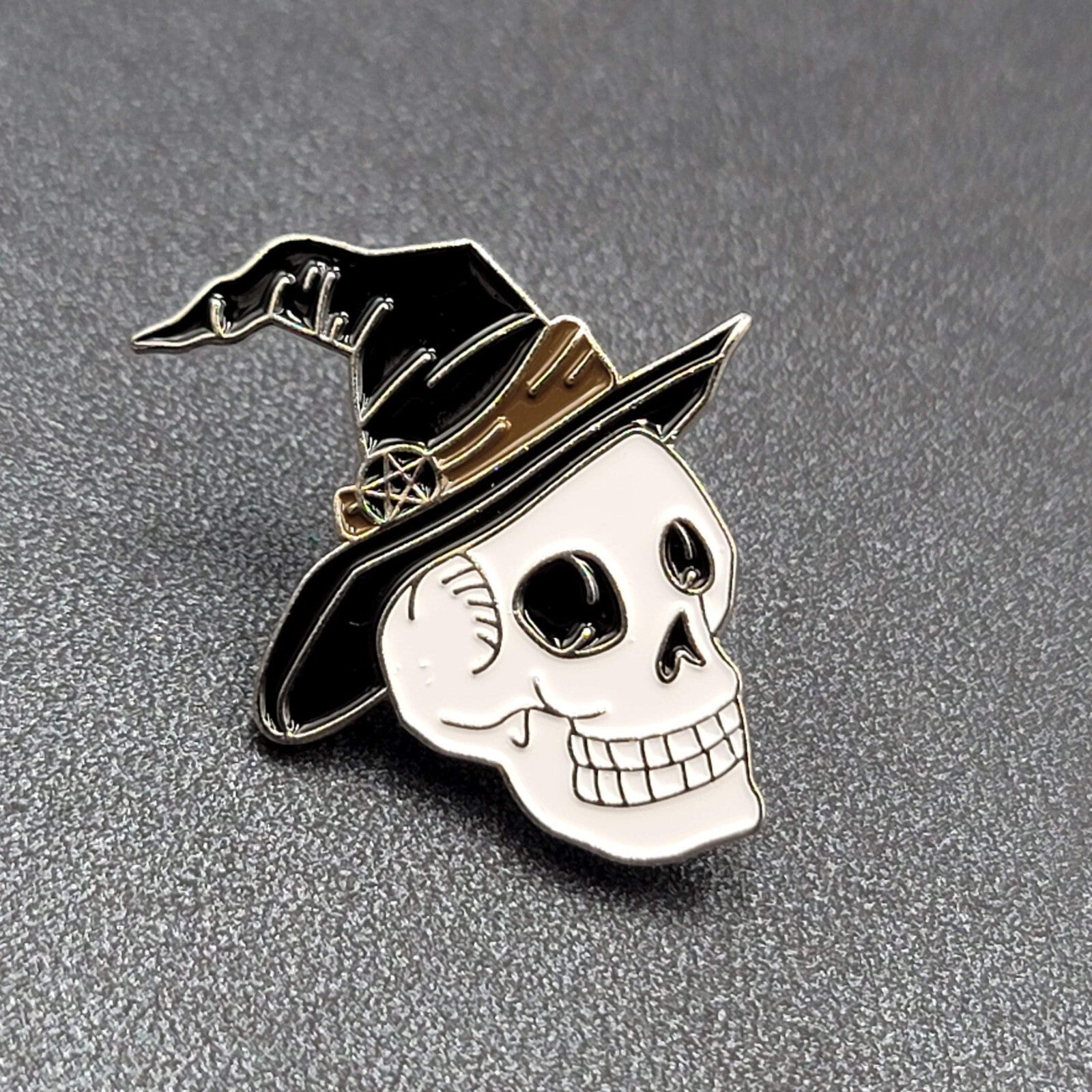Skull Enamel Lapel Hat Pin Witch Pentagram Candle Halloween 1.5"