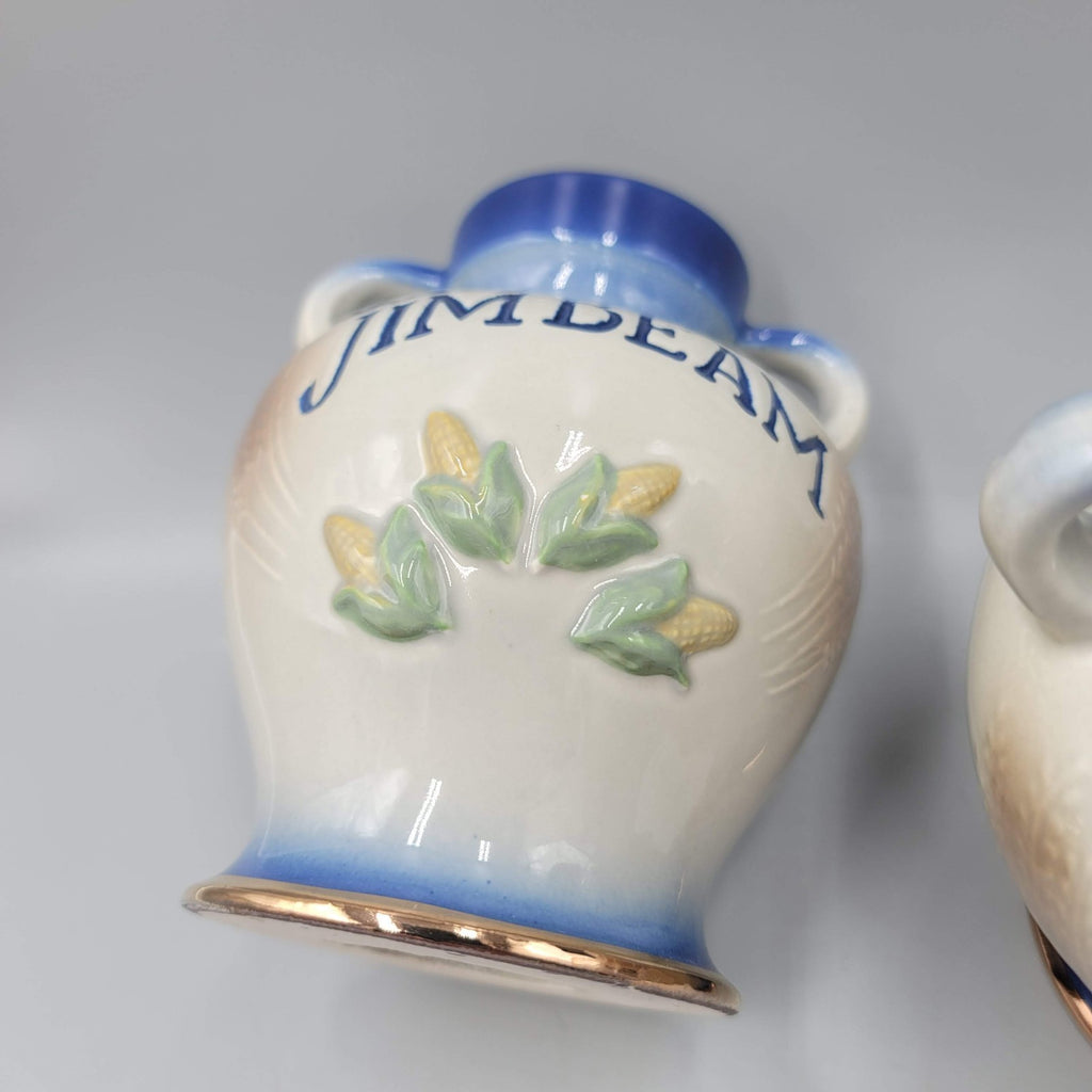 Jim Beam Tea Pot Napkin Holder and  2 Vases Corn Blue Set
