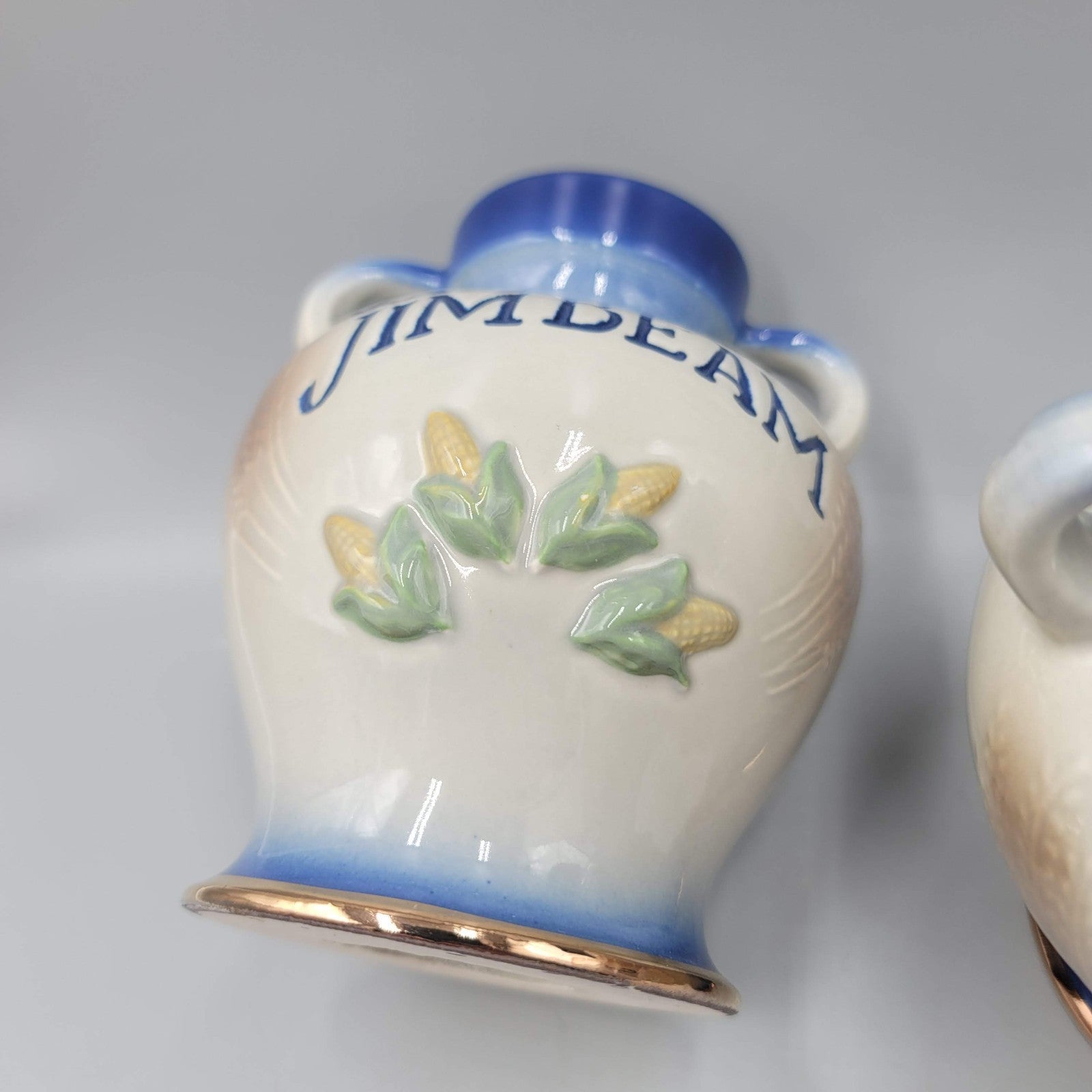 Jim Beam Tea Pot Napkin Holder and  2 Vases Corn Blue Set