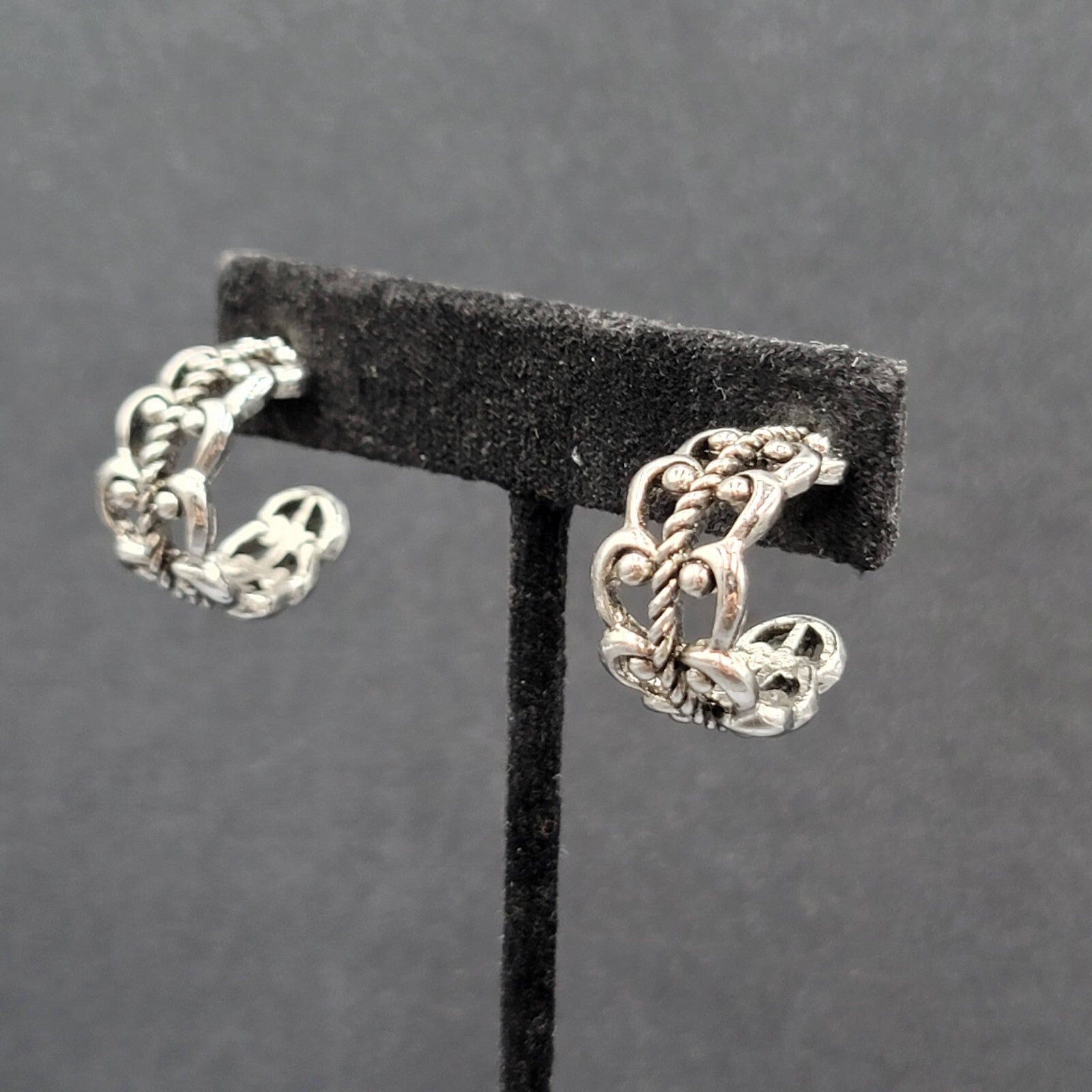 Pierced Earrings Ornate Open Work Wide Hoops 3/4"