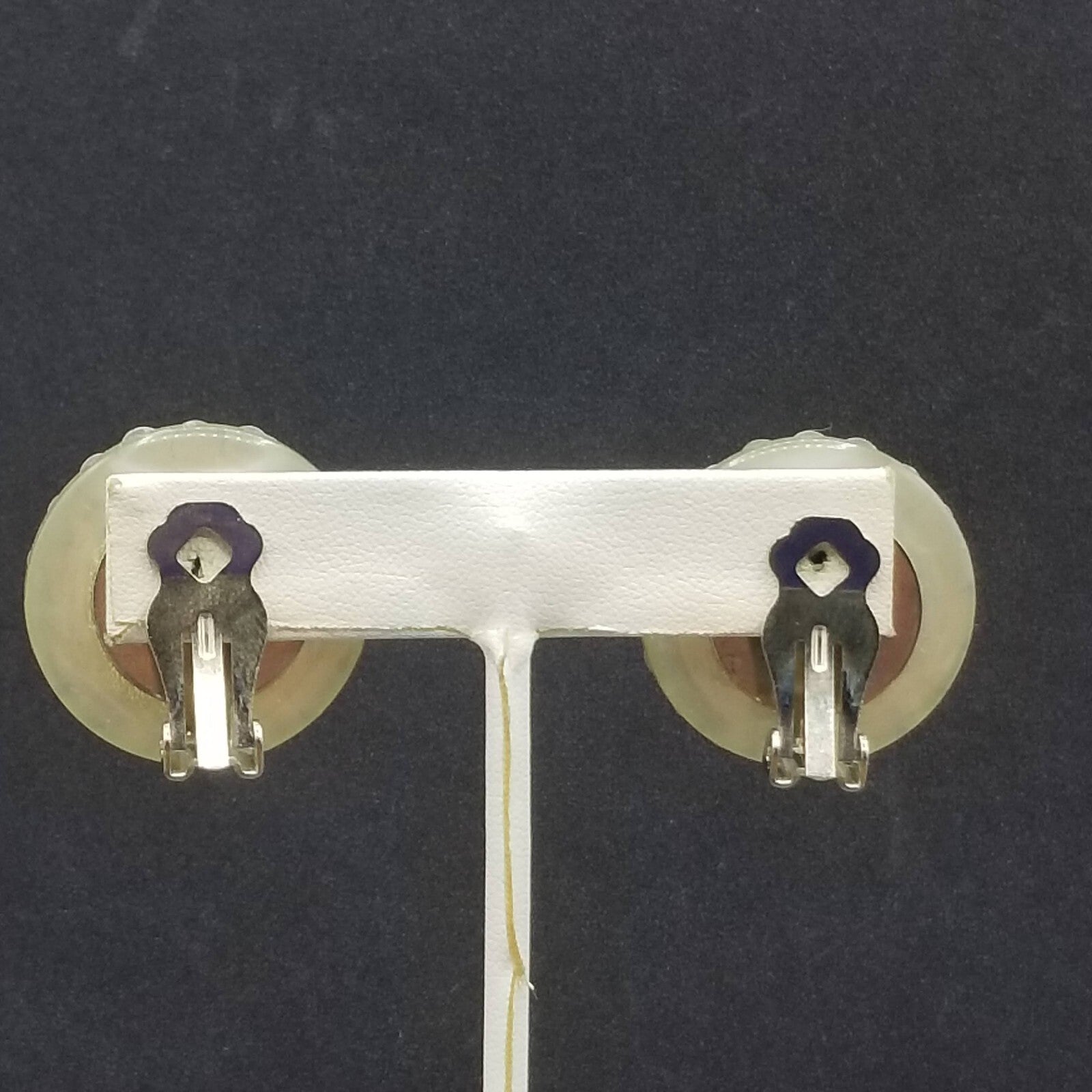 Vintage Clip on Earrings Silver tone Faceted Crystal Button Style Stud 1 1/8"