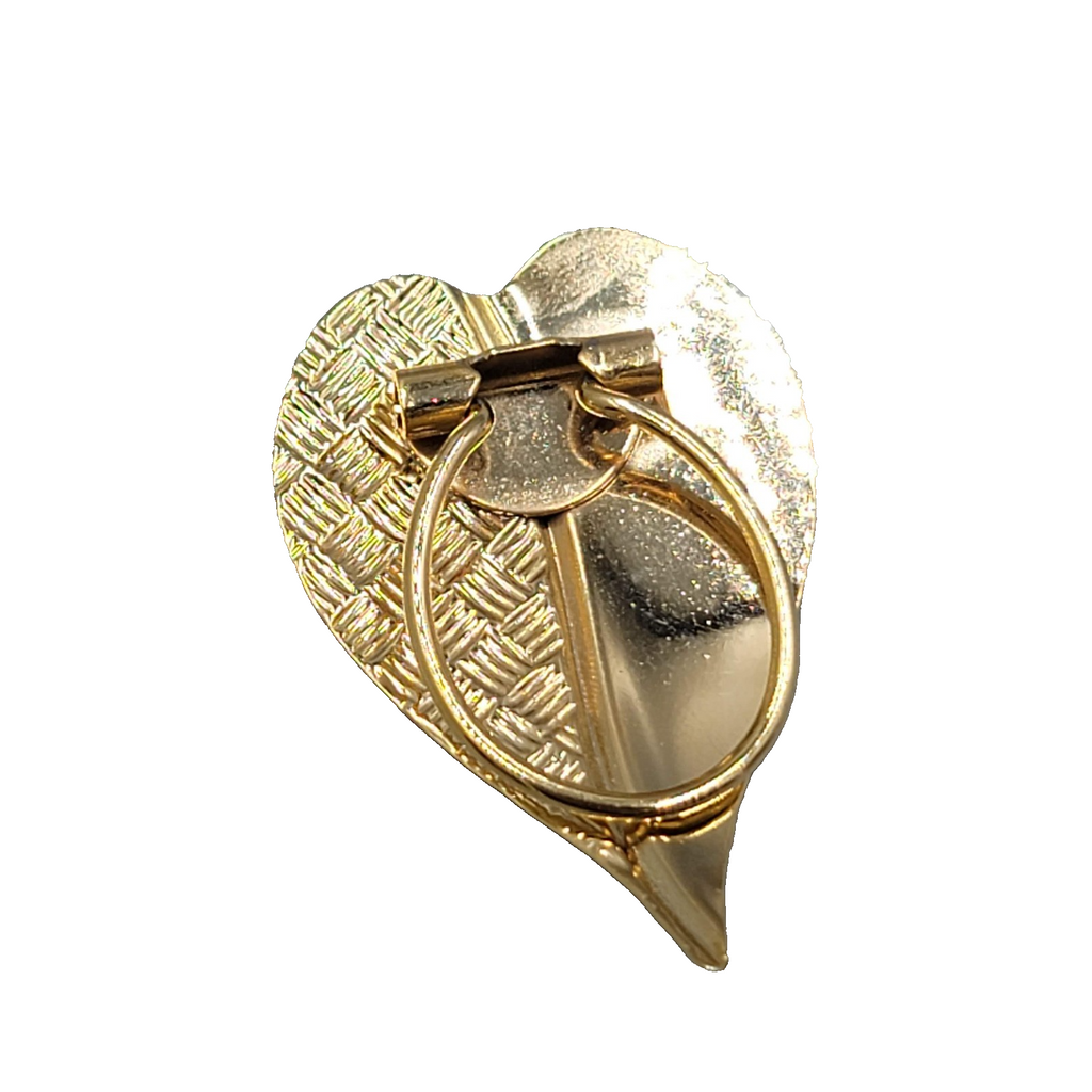 Vintage Scarf Clip Gold tone Heart Leaf Estate Jewelry 2"