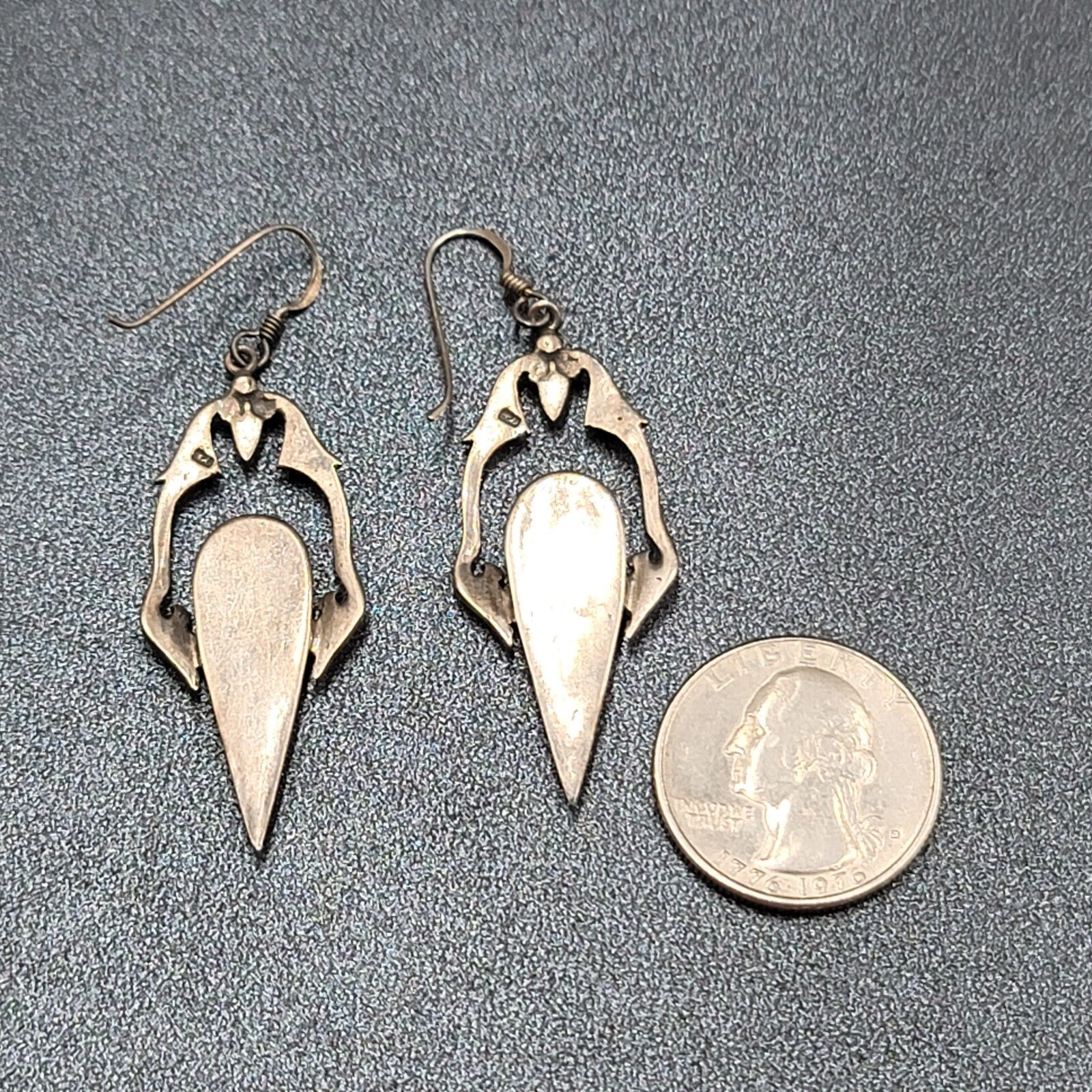 Sterling Silver Pierced Earrings Unique Blue Turquoise Dangle 1.75"