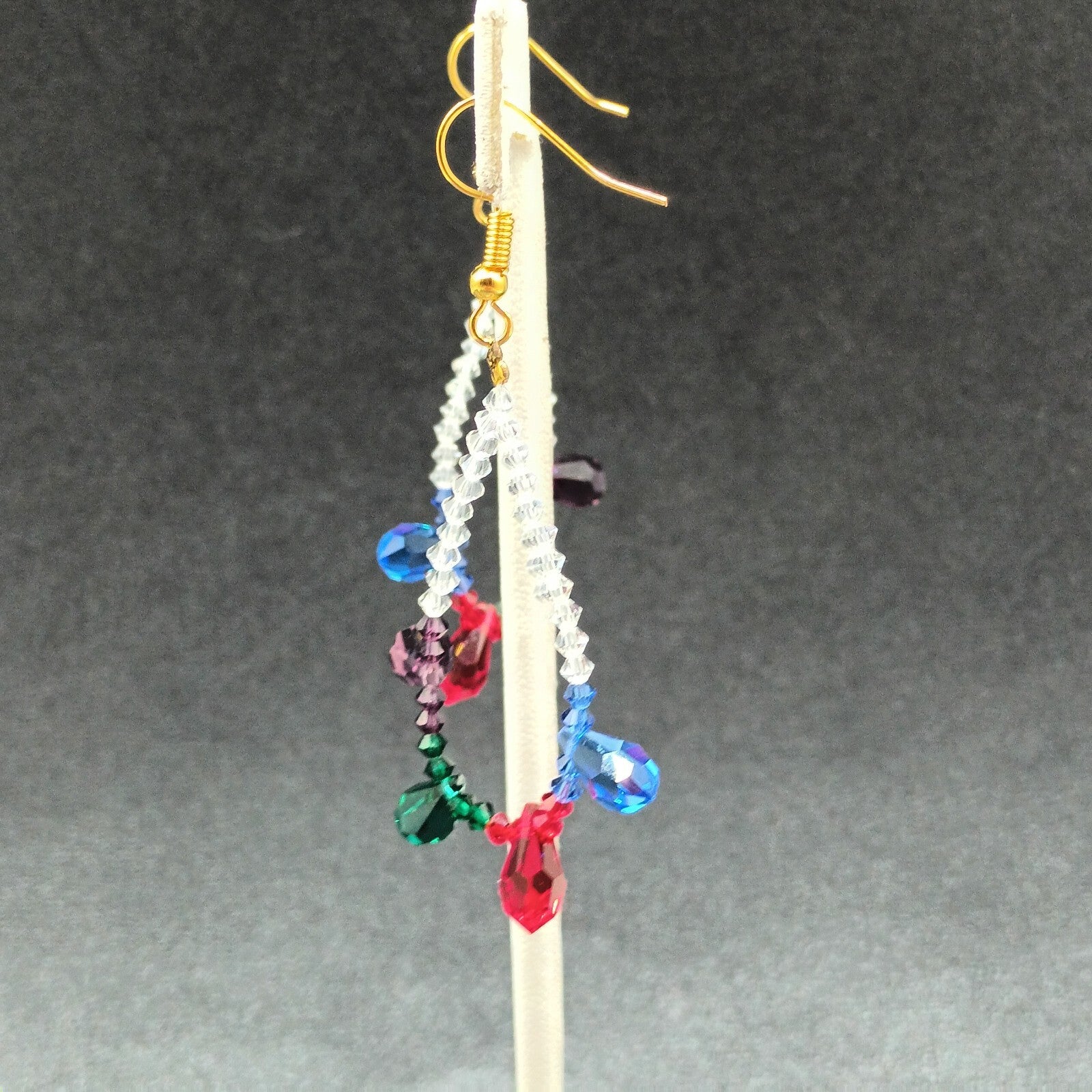 Vintage Pierced Earrings Gold tone Multicolor Faceted Crystal Bead Dang1e 3/4"