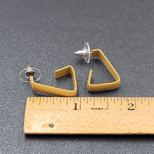 1980s Vintage Pierced Earrings Tan Enamel Triangle Hoops Statement 7/8"