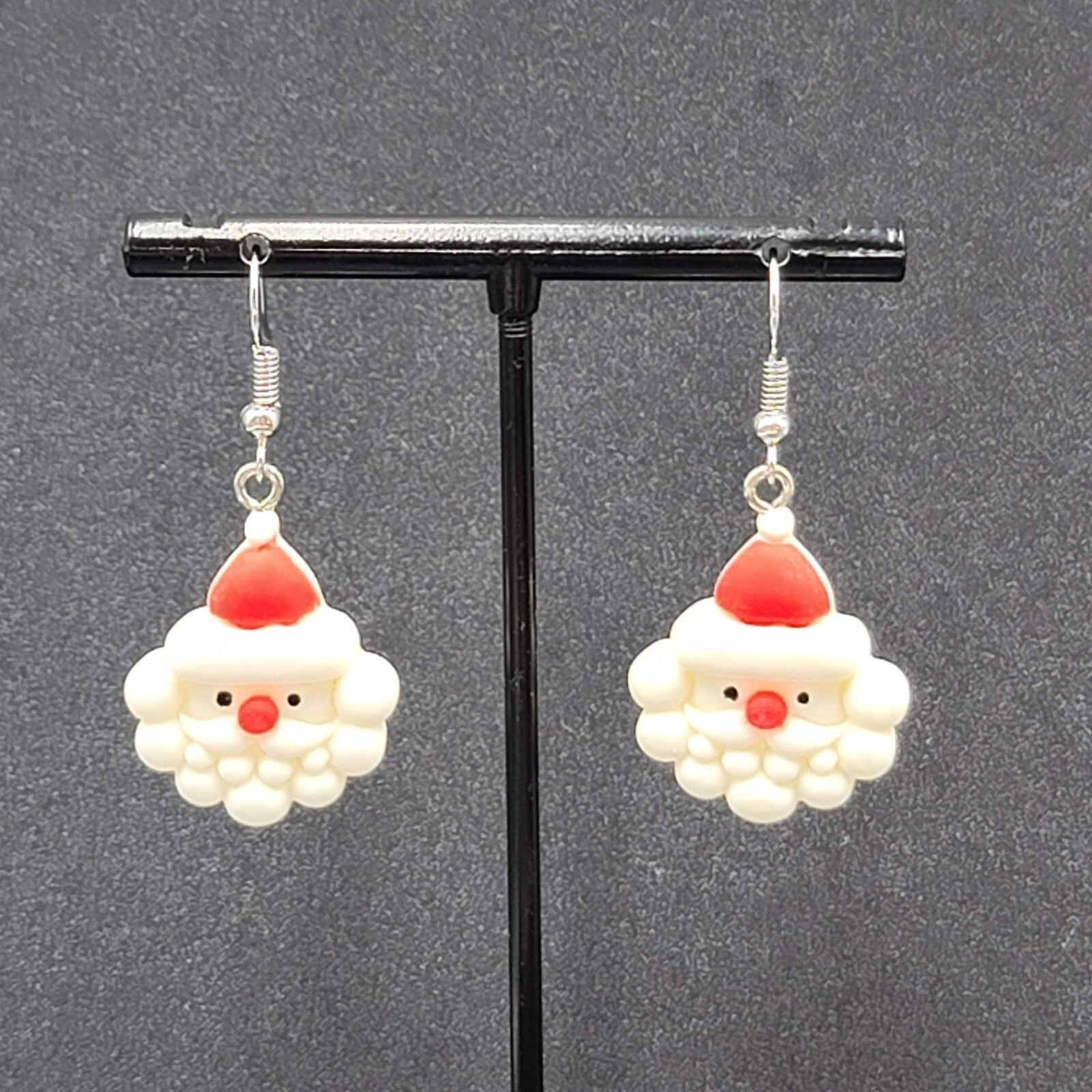 Santa Claus Christmas Pierced Earrings Puffy 3D Dangle 1 1/8"