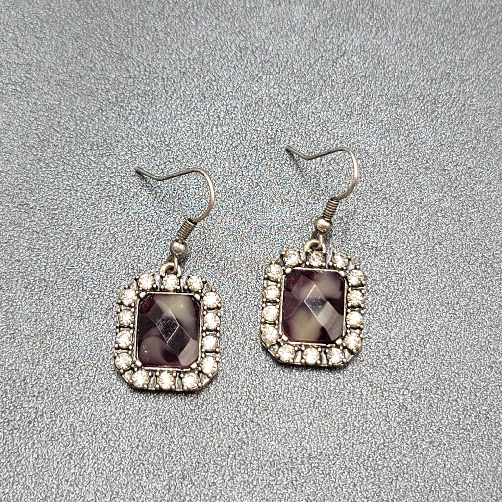 Pierced Earrings Silver tone Rhinestone Gray Faceted Dangle 3/4"