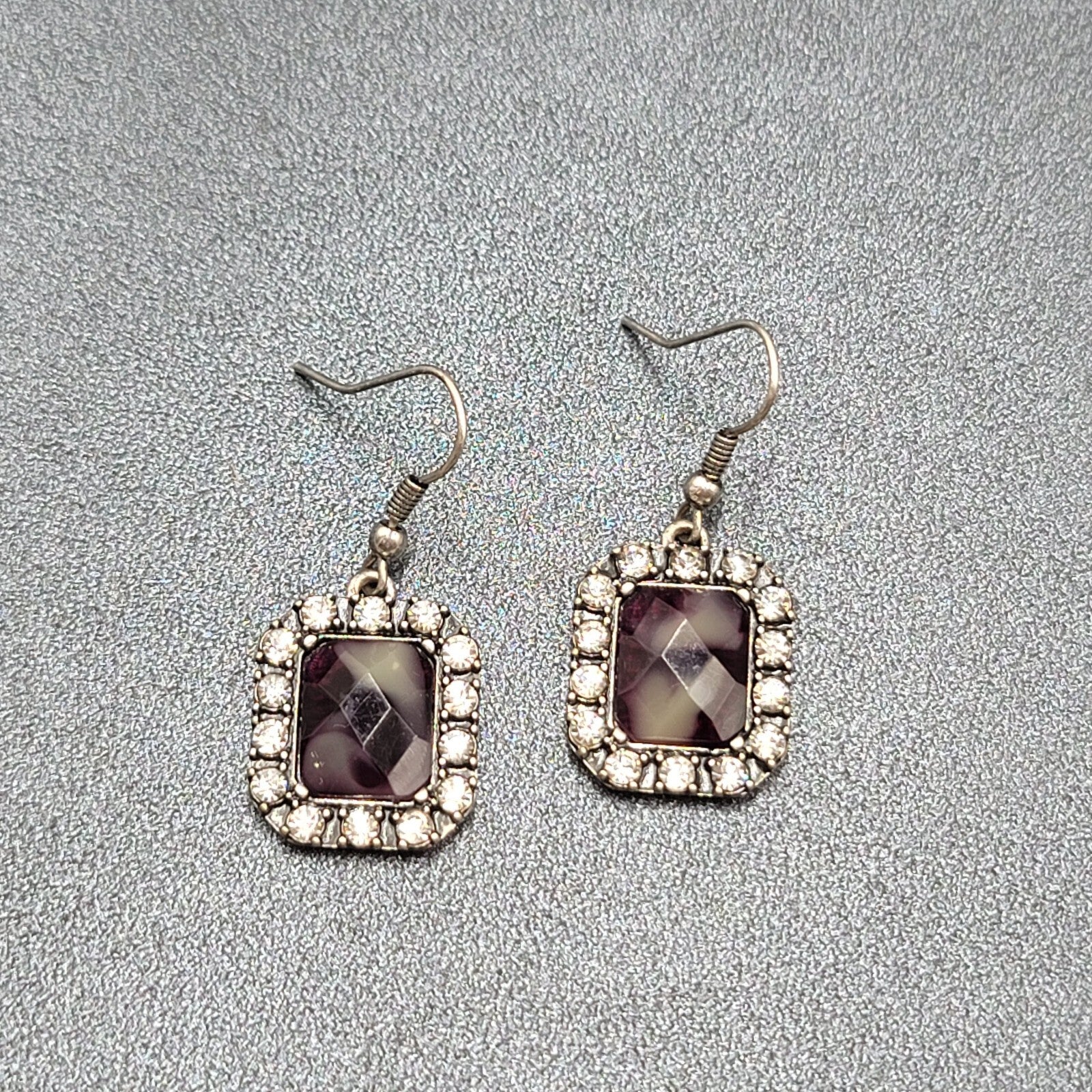 Pierced Earrings Silver tone Rhinestone Gray Faceted Dangle 3/4"