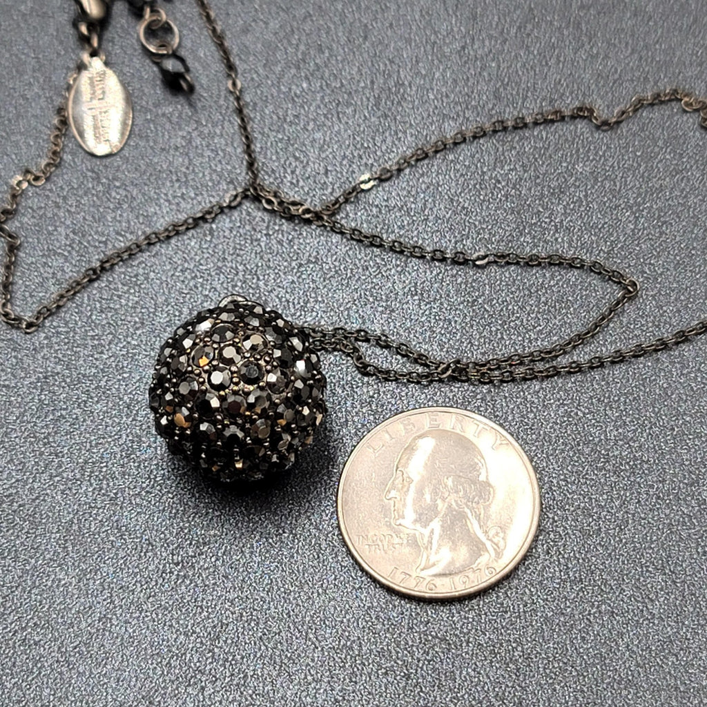 White House Black Market WHBM Necklace Gunmetal Gray Chain Black Rhinestone 18"