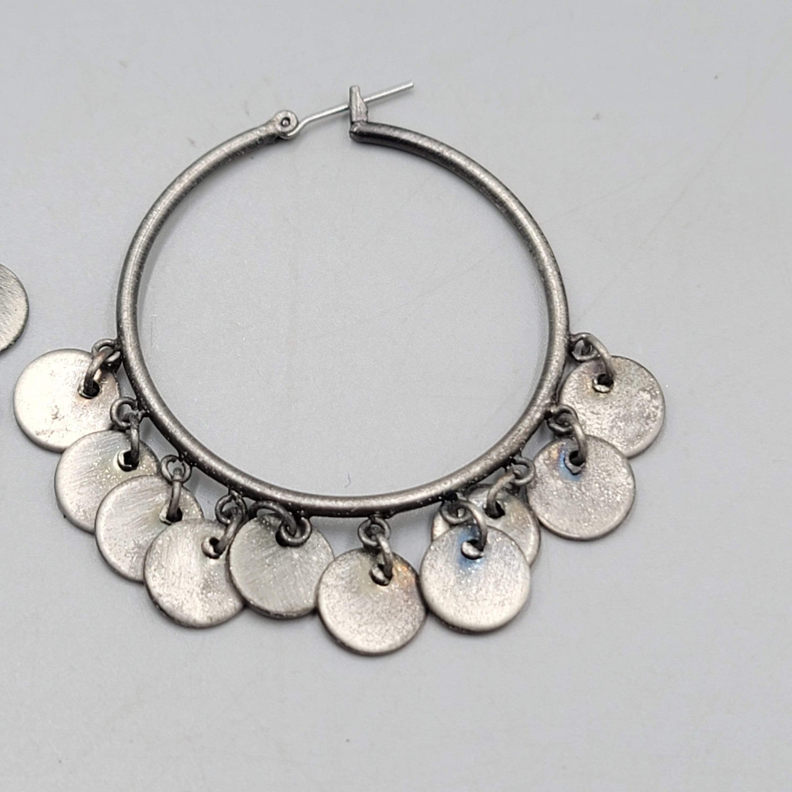 Hoopd Gray Disc Accents Pierced Earrings Silver tone Dangle  2 in