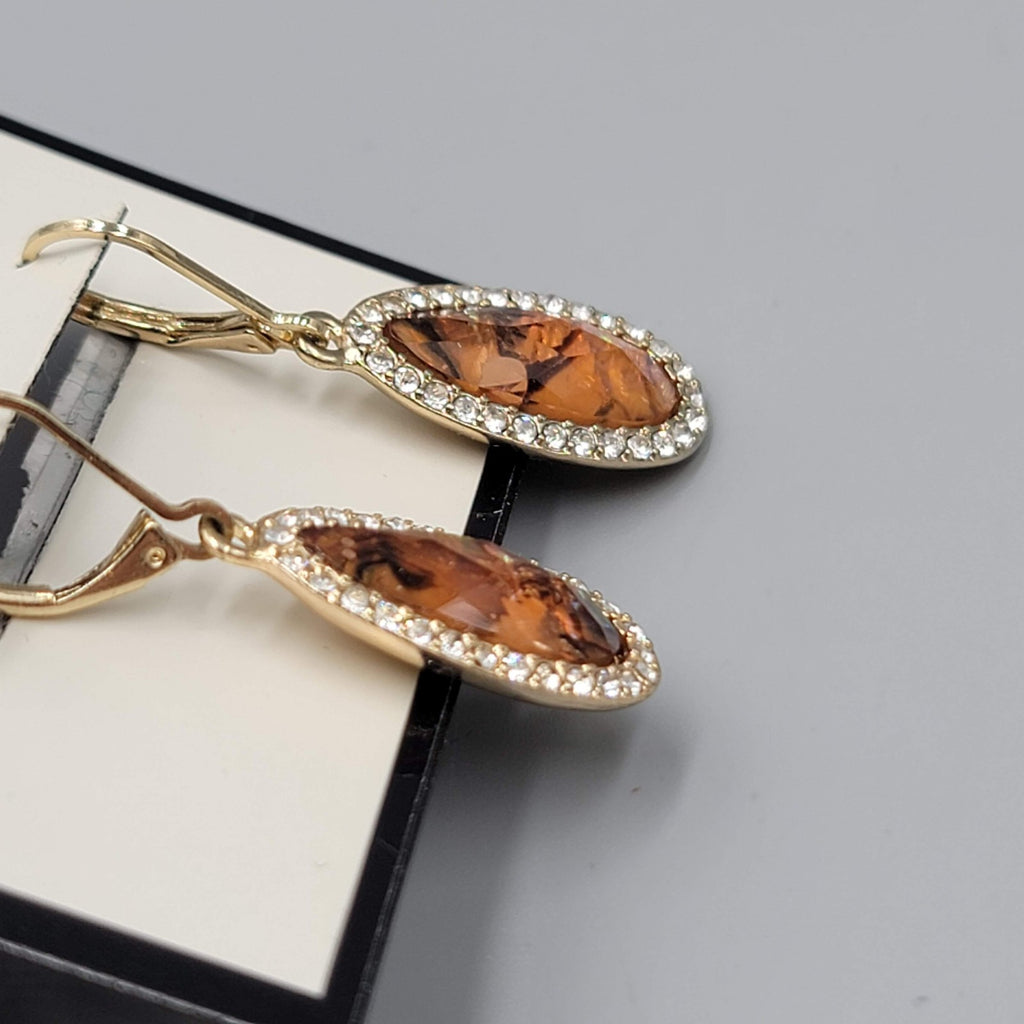 Dana Buchman Pierced Earrings Gold Tone Oval Dangle New