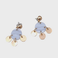Modern Dangle Earrings Gold Tone Discs Blue Lace Agate Look Boho Chic Pierced 2"