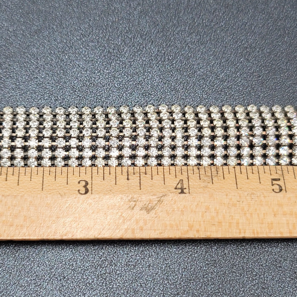 Vintage Wide Rhinestone Bracelet Silver tone 7 in