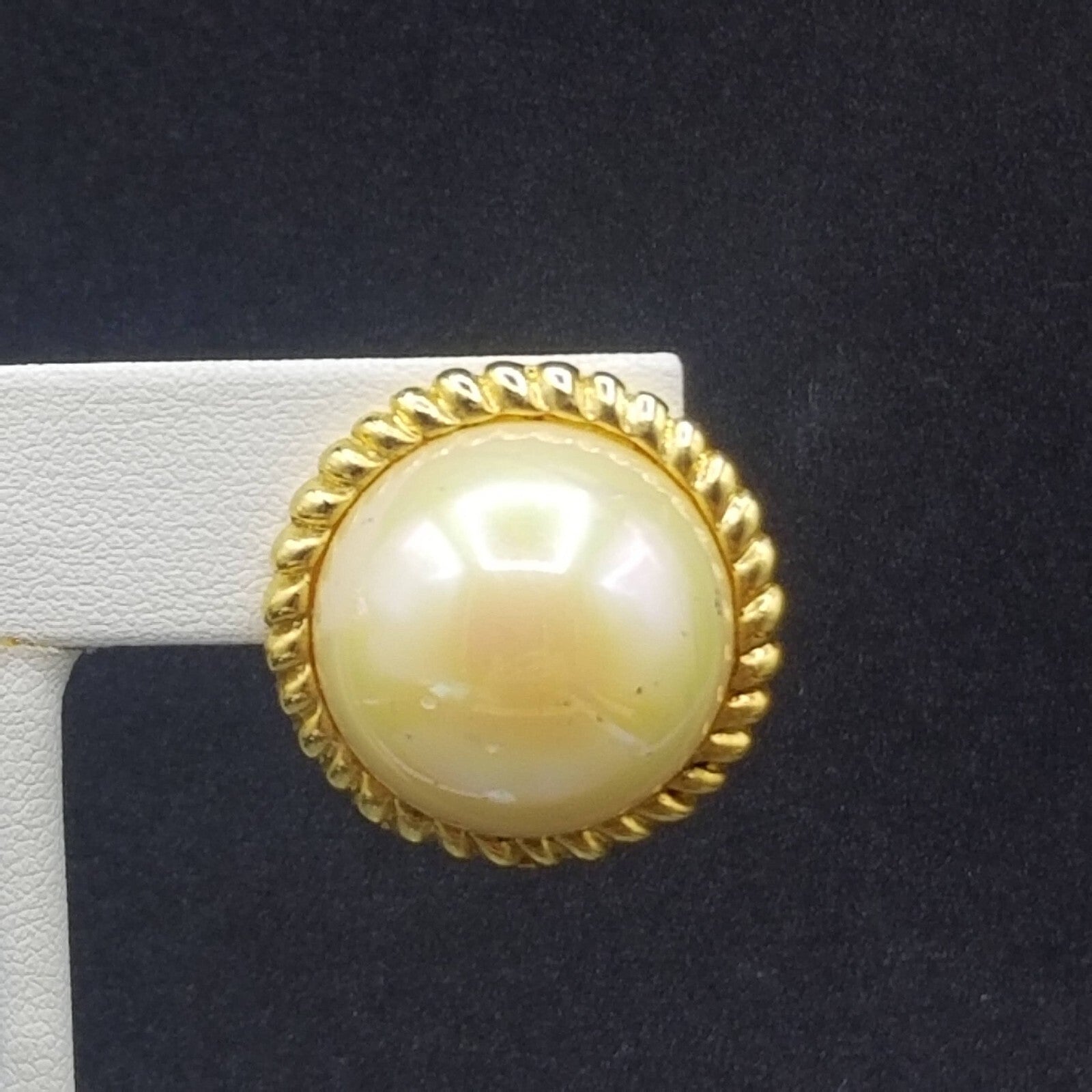 Vintage Clip on Earrings Gold tone Iridescent Button Style Dome Stud 1"