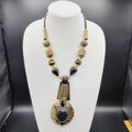Safari TURTLE Carved Wood Beaded Brass Necklace Vintage 21"