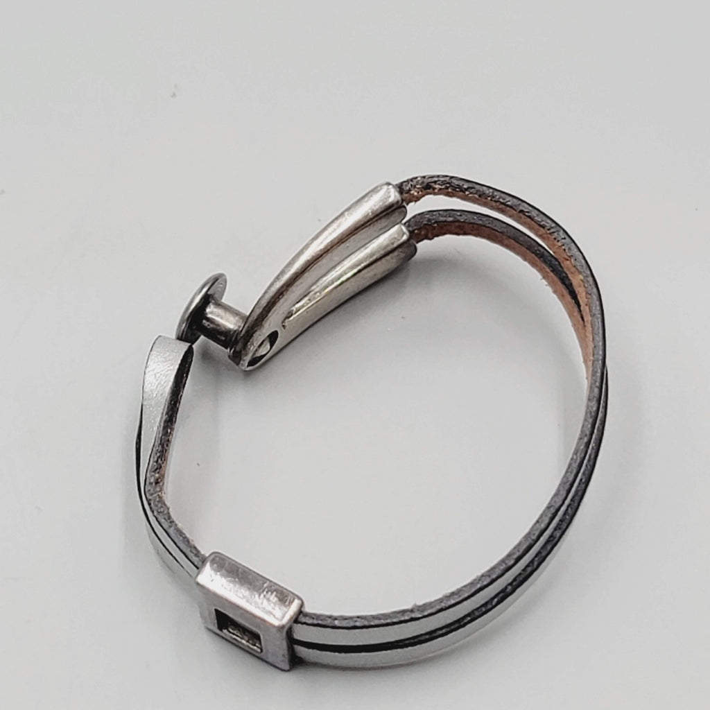 Gray Leather Button Bracelet Small Modernist Style 6 in