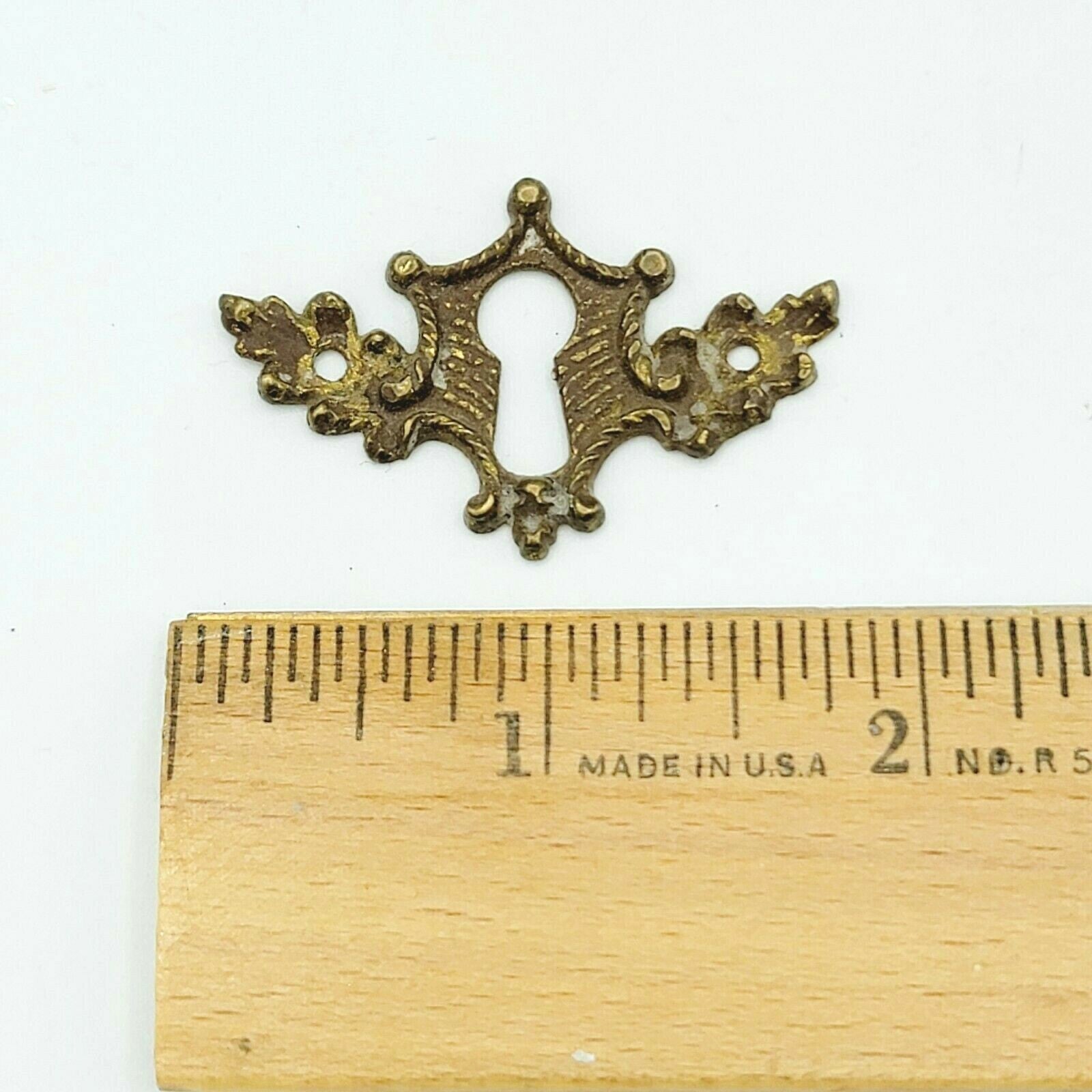 SINGLE Vintage Brass Skeleton Key hole Escutcheon 1 3/4" x 1 1/16"