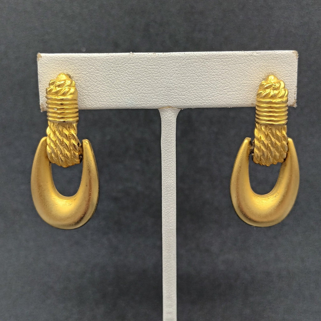 Express Pierced Earrings Brushed Gold Plated Door Knocker Dangle Statement 1.5"