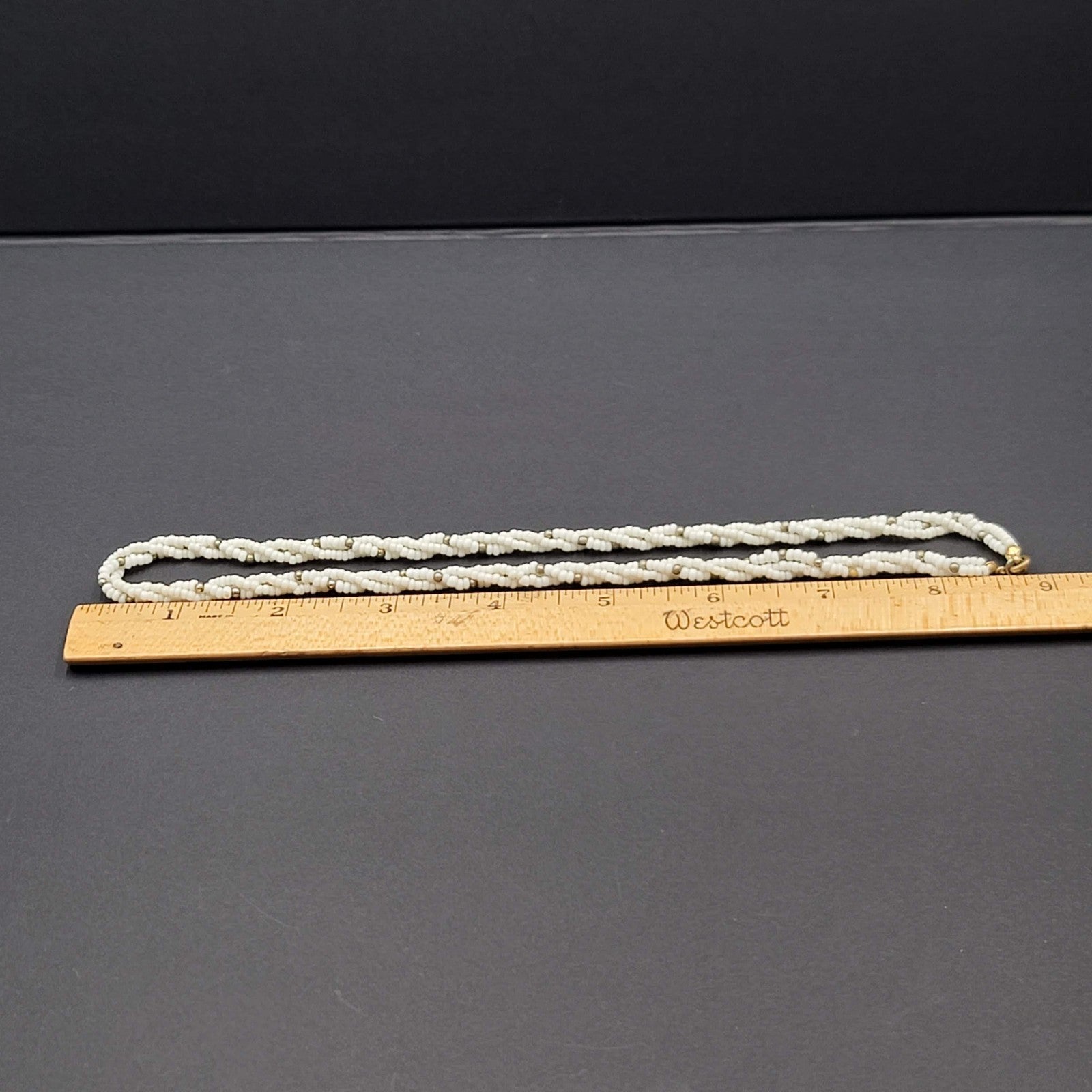 Vintage White Seed Bead Twist Necklace 18" Estate Jewelry
