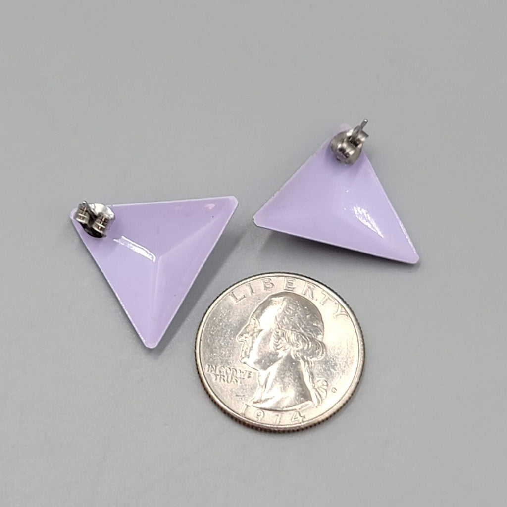Vintage Light Purple Enamel Triangle Pierced Earrings 7/8"