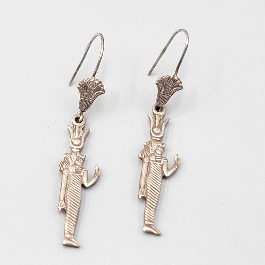 Sterling Silver Egyptian God Hator Pierced Earrings Dangle 1.75"