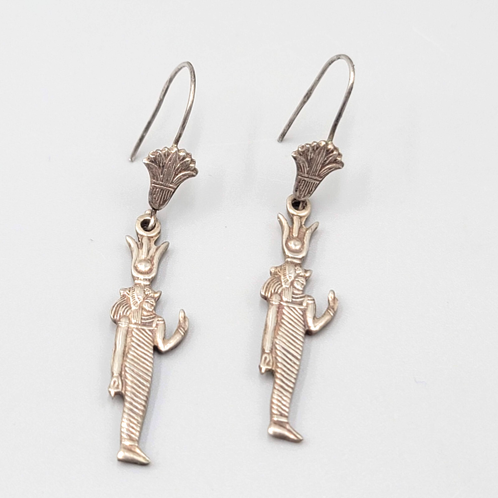 Sterling Silver Egyptian God Hator Pierced Earrings Dangle 1.75"