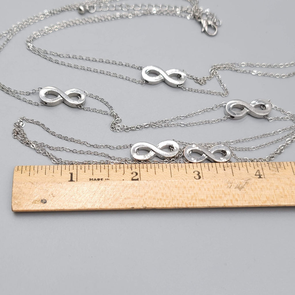 Extra Long Infinity Station Necklace Silver tone 36"+