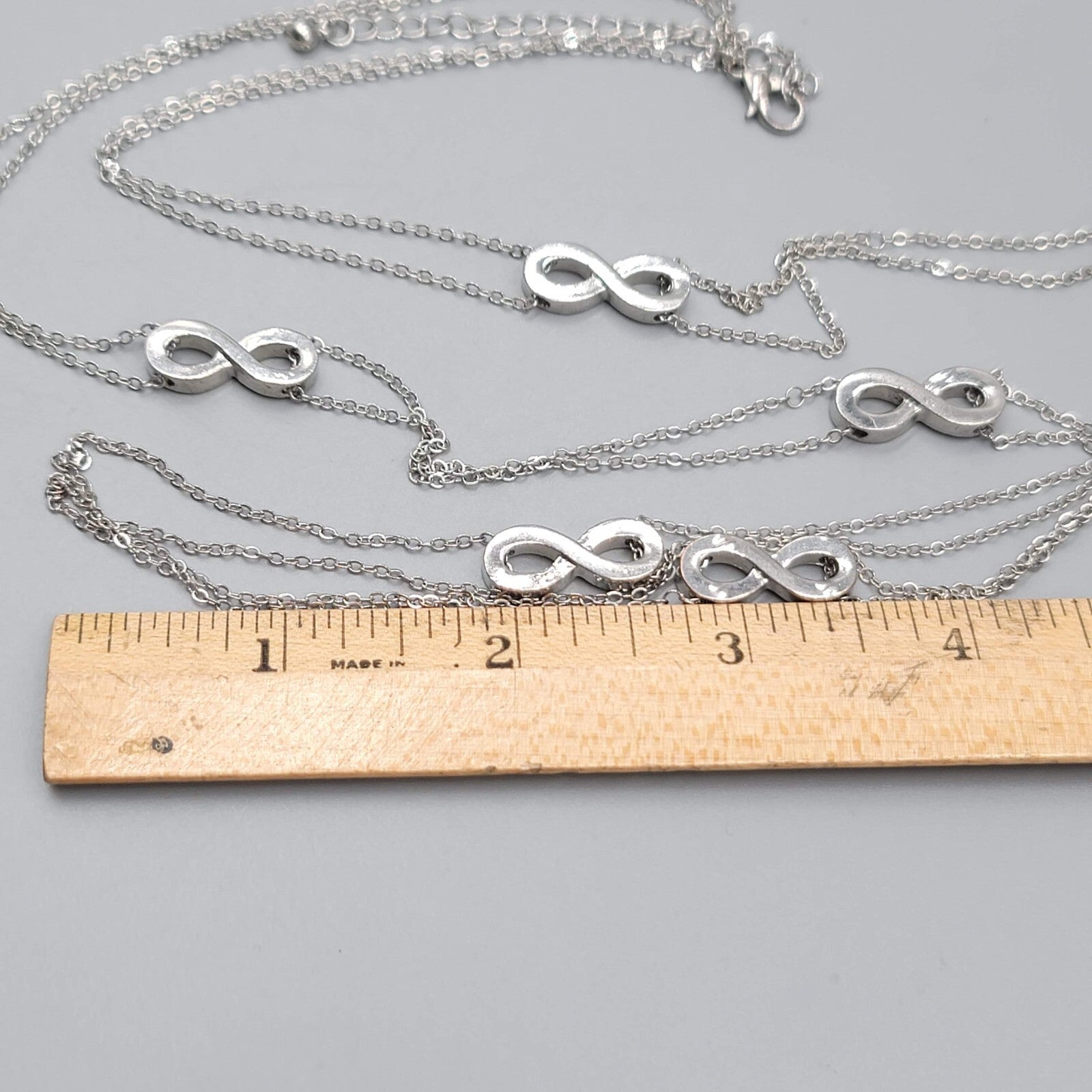 Extra Long Infinity Station Necklace Silver tone 36"+