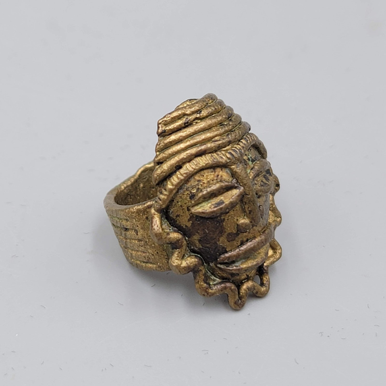 Vintage Brass Bronze Face Mask Ring Size 5 Tribal African Handmade Sculptural