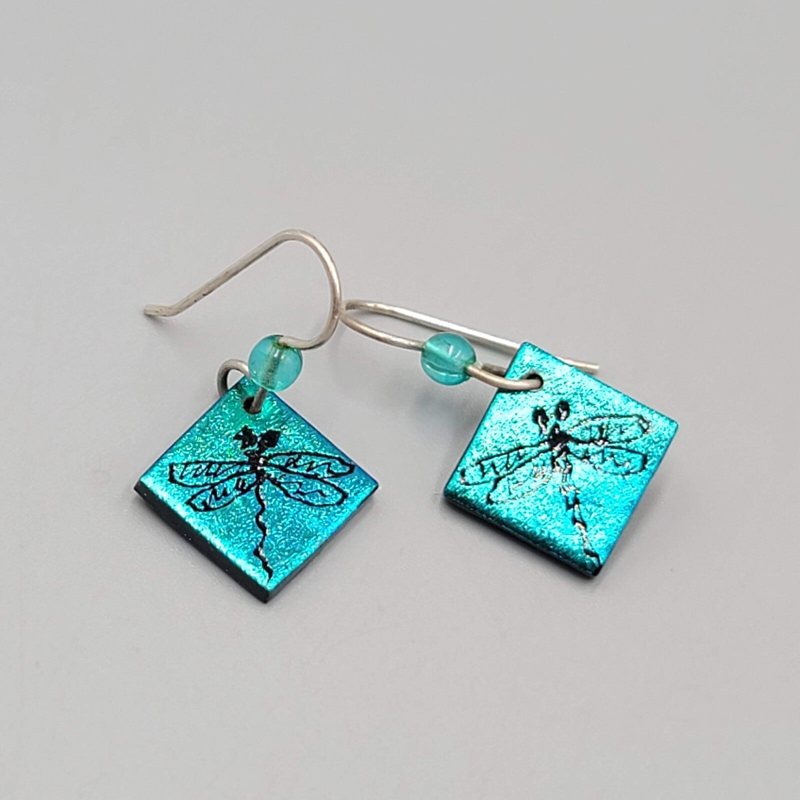 Dragon Fly Pierced Earrings Silver tone Dangle 3/4"