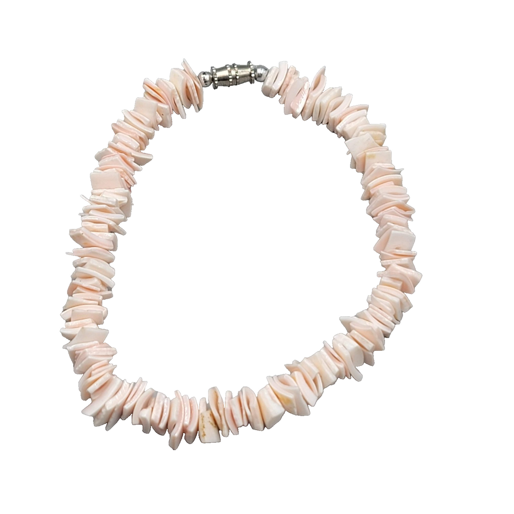 Vintage Pink Shell Chip Bead Bracelet 8" Anklet Barrel Clasp Beach