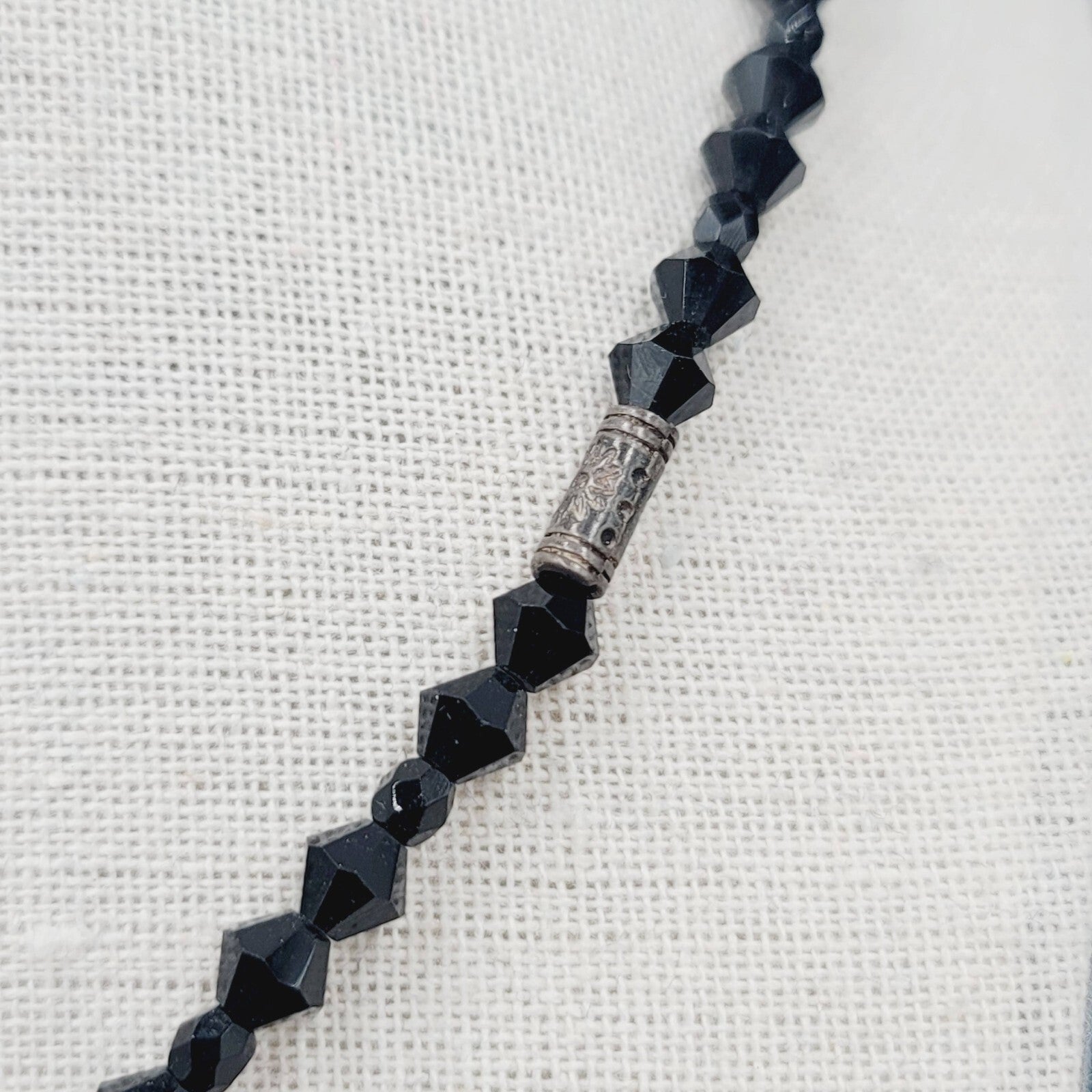 Vintage Necklace Black Rivoli Glass Beaded 16"