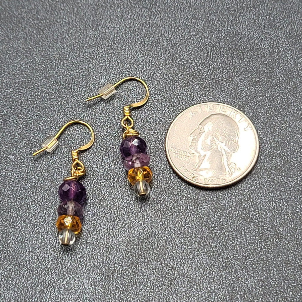 Pierced Earrings Gold tone Amethyst Faceted Bead Dangle 7/8"