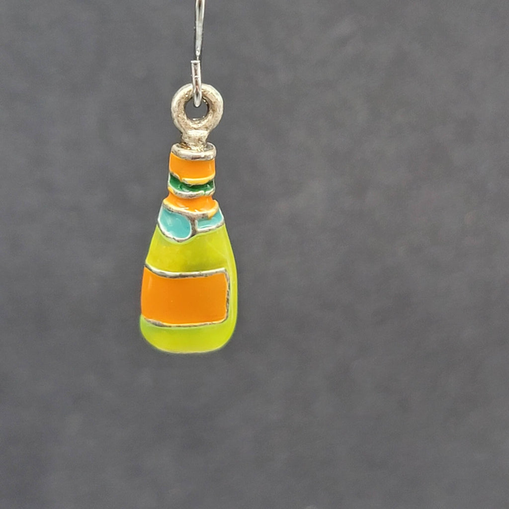 Pierced Earrings Multicolor Enamel Bottle Wine Soda Dangle 3/4"