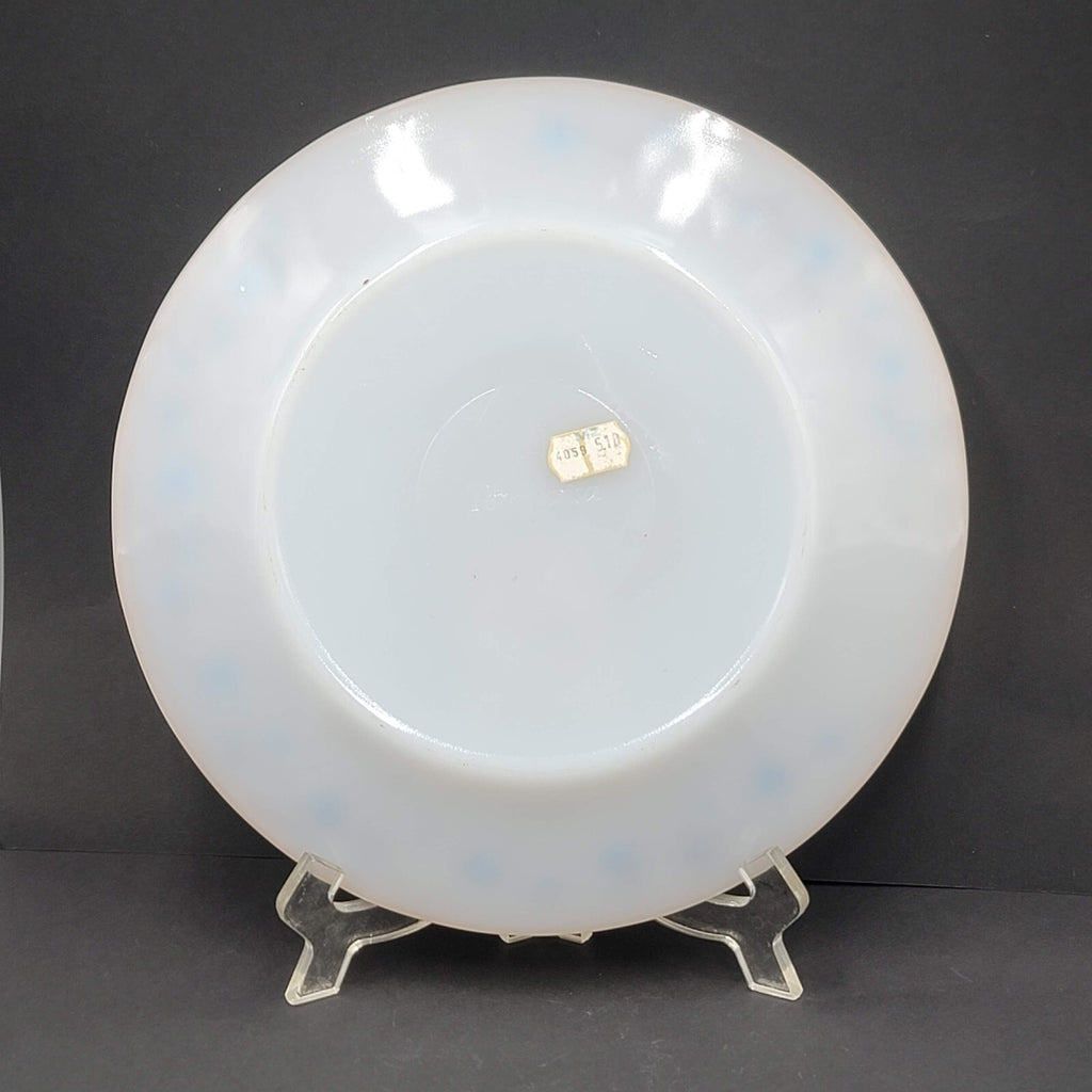 VTG Termocrisa Milk Glass Dinner Plate Blue Brown Pine Cone Gold Trim Single 9"