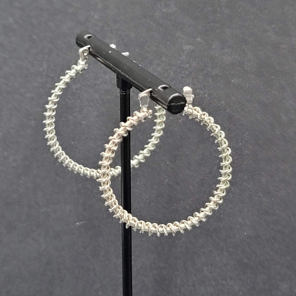 Pierced Earrings Silver tone Wire Twisted Hoops 1.25"
