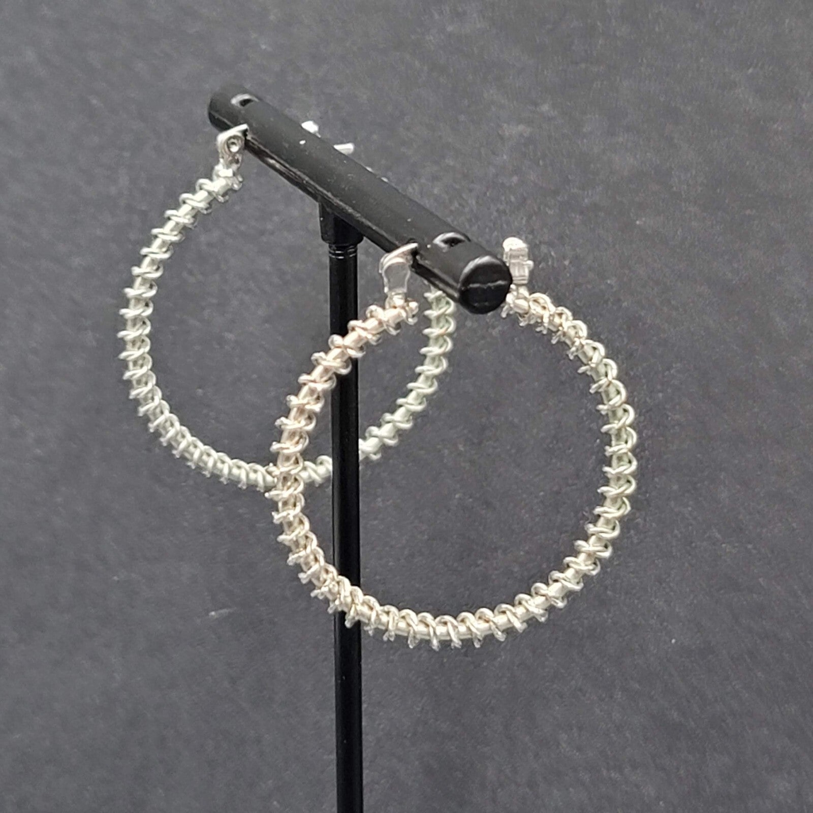 Pierced Earrings Silver tone Wire Twisted Hoops 1.25"