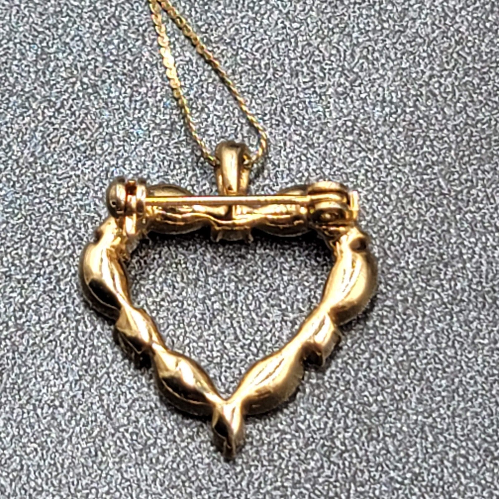 Pink Crystal Heart Brooch Pendant Gold tone 18" Chain