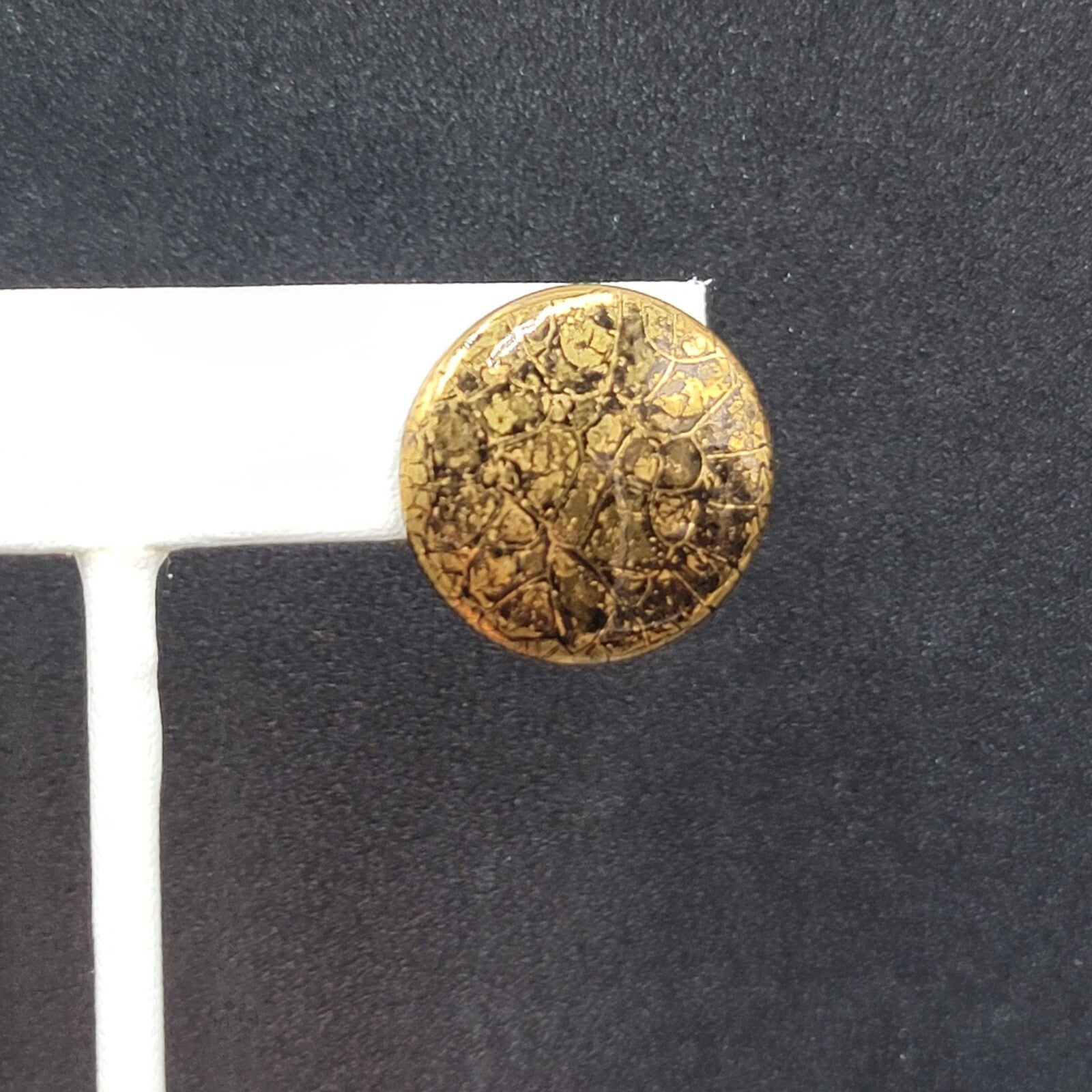 Vintage Pierced Earrings Black Gold Painted Round Ceramic Studs 3/4"
