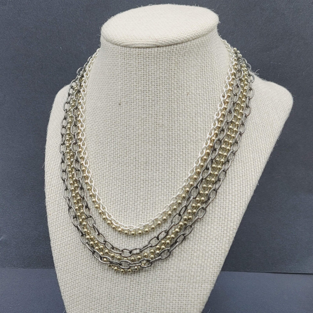 Modern Necklace Multi Color 5 Chain Layered 16-18"